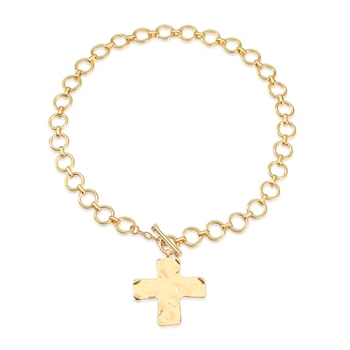 LunarCharm Kreuz Halskette Klobige Statement Gold Kreuz Anhänger Halskette mit Geschenkbox Kreuz Halskette Dicke Kette Klobige Gold Statement Anhänger Halskette