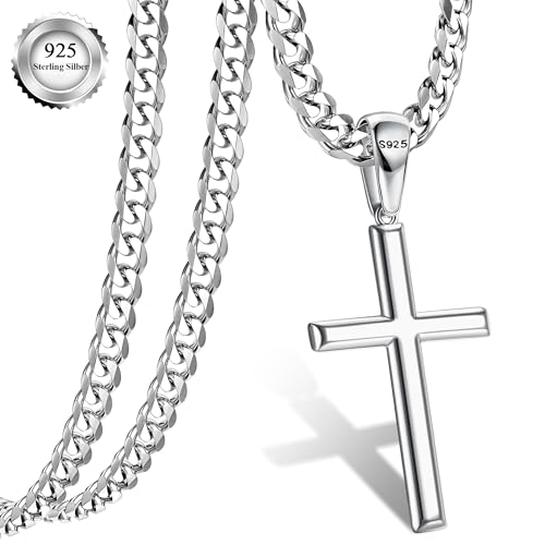 YADOCA Kreuz Kette Herren Silber 925, Kreuz Anhänger Halskette 5mm Edelstahl Kreuzkette Damen Halskette Silber Kette Herren Silberkette Kreuz Halskette 66cm