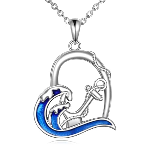 YAFEINI Anker Kette für Damen 925 Sterling Silber Nautische Halskette mit Anhänger Anker Schmuck Geschenke Marine Seemann Halskette für Frauen Tochter Ehefrau (Liebe Anker)