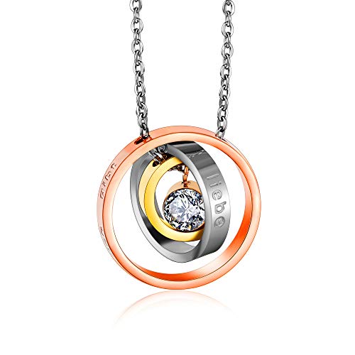 Kim Johanson Edelstahl Damen Halskette *Tricolor* in Silber, Gold & Roségold | Geschenk für die Liebe oder Mama | Kristall | verstellbare Kette inkl. Schmuckbeutel (7 - Danke, dass es dich gibt)