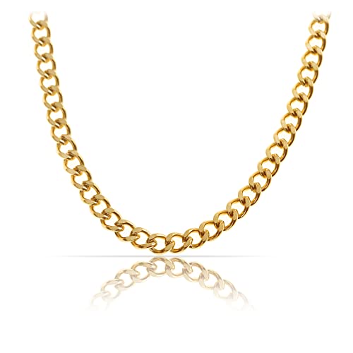 Hochwertige Goldkette aus Edelstahl • Robuste Goldene Halskette • Massive Königskette 60 cm | 4 mm • Cuban Link Chain Glieder-Kette Panzerkette • Handgemachter Herren-Schmuck (Gold 4mm)