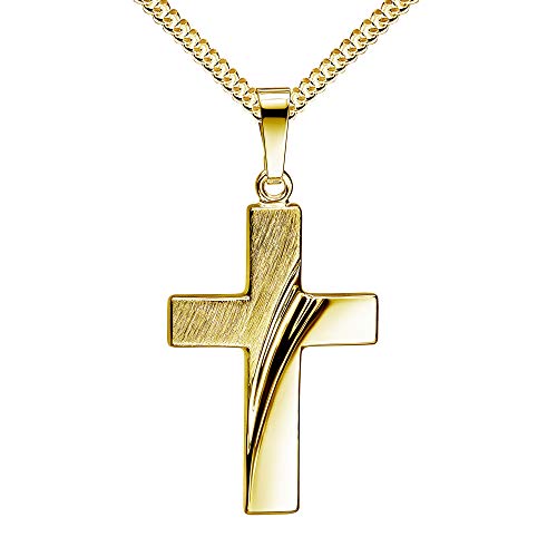 JEVELION 585 Gold Anhänger-Kreuz 585 Goldkreuz für Damen, Herren und Kinder als Design Kettenanhänger 14 Karat Mit Kette 70 cm