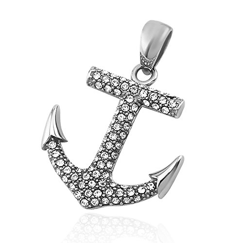 Anhänger Anker Anchor Halskette Zirkonia Kristalle Lederkette Kugelkette Damen Herren Silber-nur-anhänger