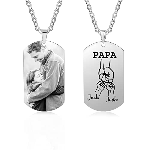 kaululu Personalisierte Kette mit Bild Edelstahlkette Herren Kette mit Namen der Familie Kettenanhänger Silber Kette mit Gravur Personalisierte Geschenke Männer Vatertagsgeschenk von Sohn