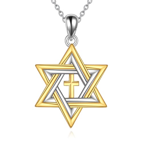 ONEFINITY Davidstern kette 925 Sterling Silber Kreuz Davidstern Anhänger Star of David Halskette Jüdisch Schmuck Geschenke für Damen Herren