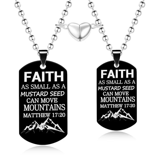 Oneress Two Souls One Heart Anhänger Halsketten für Paare, Edelstahl Dog Tags Anhänger Halskette Paare Halskette Gravur Glaube so klein wie ein Senfsamen kann Berge bewegen Matthäus 17:20, Edelstahl