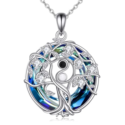 VENACOLY Yin Yang Baum des Lebens Halskette 925 Sterling Silber Yin Yang Kristall Anhänger Schmuck Geschenke für Frauen