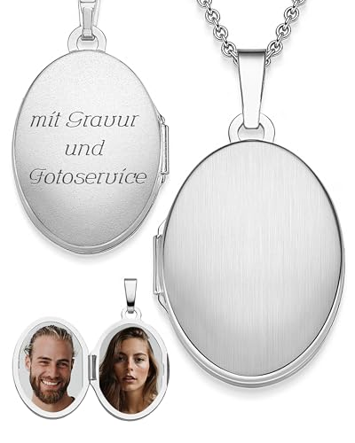 Medaillon oval zum Öffnen für Bilder Silber 925 | Kette Damen Medallion mit Bild | Foto Amulett Anhänger antik Vintage | Halskette Herzkette mit Gravur