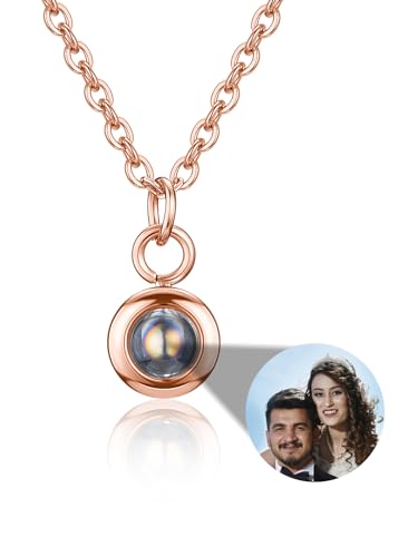 PiercingJak Personalisierte Foto Halskette Bild Projektion Kette mit Kreis Anhänger Versteckte Liebe im Stein Freundschaft Geschenk für Beste Freundin Mutter Tochter Schwester Damen