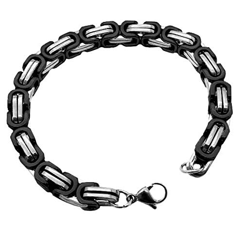 Tumundo Königskette Hals-Kette Ø 5mm Herren Edelstahl-Kette Panzerkette Gliederkette Armband Silbern Golden Schwarz, Farbe:schwarzsilber - 22cm