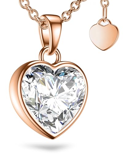 Herzkette Halskette Damen Rosegold (Silber 925 vergoldet) Kette mit Zirkonia Herz Anhänger Ich liebe Dich (45-50cm) Schmuckgeschenk für Frauen Sie Ehefrau zum Hochzeitstag Geburtstag Jubiläum