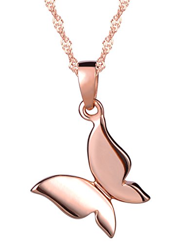 Unendlich U Niedlich Schmetterling Damen Mädchen Halskette 925 Sterling Silber Anhänger Kette mit Anhänger, Rosegold