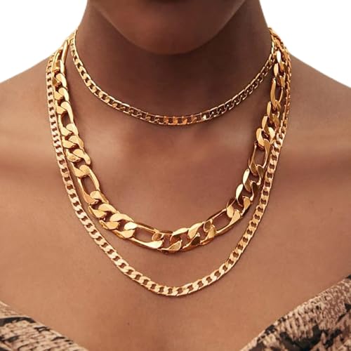 TseenYi Punk Halskette Gold Chunky Kette Choker Halskette Mehrlagige Kubanische Kette Halskette Kettenschmuck Für Frauen Und Mädchen Geschenke