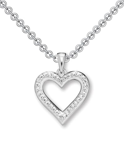 Herzkette Silber 925 I Halskette Damen Kette mit Herzanhänger und Zirkonia Steinen I Echtsilber Herz Anhänger Echt Silberkette Herzchenkette klein | Schmuck Geschenk für Sie Frauen Frau Freundin