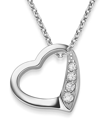 Amoonic Herzkette Silber 925 Damen Halskette Kette mit Herz-Anhänger Ich liebe Dich Silberkette mit Zirkonia-Steinen Schmuck Geschenke für Frauen Sie Freundin mit Gravur zum Jahrestag Liebesgeschenk