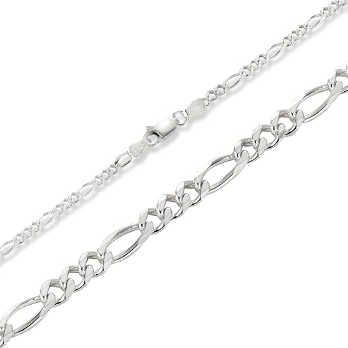 BlinqBlinq Figaro Silberkette in 3mm 6mm 925 Sterling Silber Längen 40cm 50cm 60cm Silberschmuck Unisex Halskette Herren Halskette oder Damen Halskette (50, 3mm)