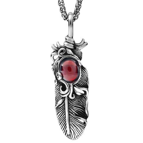 IOETSEUT Choker Halskette Gothic Halskette Kette Boho Antik Silber Traumfänger Blätter Feder Rot Strass Charm Anhänger Halskette Schmuck Beste Freundin Geschenke Freundschaft