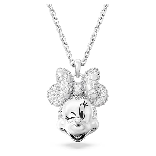 Swarovski Disney Minnie Mouse Anhänger, Weiße und Rhodinierte Damenhalskette mit Strahlenden Swarovski Kristallen