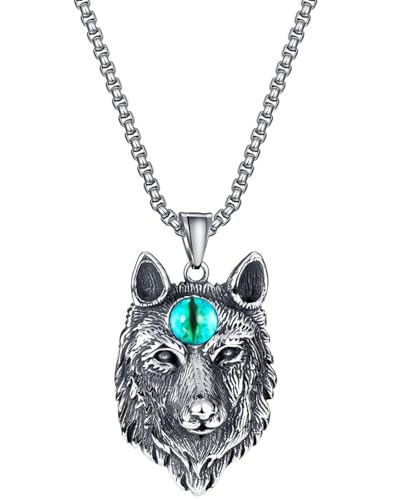 MOPZIJA wolf kette, Wolf Kette Herren mit Wolfskopf Wolf paw Anhänger Wikinger Halskette Medallion Silber schwarz Gold Königskette Amulett Edelstahl Herrenschmuck Punk für Männer Damen Frauen,wölfe