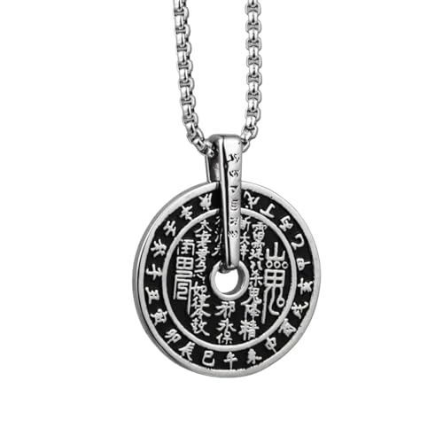 Halskette Gothic Halskette Kette Retro Runde Anhänger Halskette für Männer Junge Chinesische Zeit Datum Taoismus Halsketten Vintage Männlicher Schmuck Geschenk beste Freundin Geschenke Freundschaft