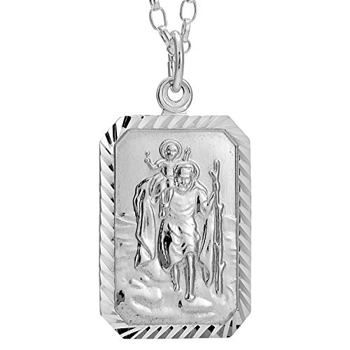 Alexander Castle Rechteckig 925 Sterling Silber Heiliger Christophorus Anhänger Halskette - 22mm x 15mm St Christopher mit 18  Silber Kette & Schmuck Geschenk-Box