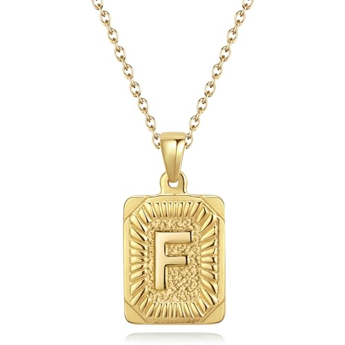 CyxenNova Kette Herren Halskette Herren Gold, Buchstaben Kette A-Z, Königskette Plattenkette Edelstahl Männer, Schmuck für Damen Geschenke (F, Gold)