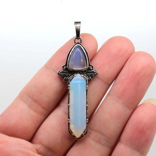 Kristallstein Dreieck Blatt Sechseck Säule Anhänger Persönlichkeit Flügel Halskette Schwarz Achat Türkis Unisex Alltagskleidung Frühling und Herbst Pullover Kette, Opal, Einheitsgröße