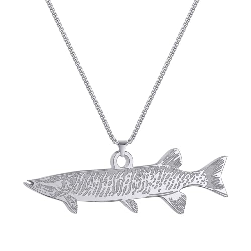 LUTAKU Muskellunge-Anhänger, Halskette für Damen, Fisch mit 10.000 Gussen, Moschus-Anhänger, Charm-Kette, Edelstahl, Tierschmuck-Zubehör, Einheitsgröße, Edelstahl, Kein Edelstein