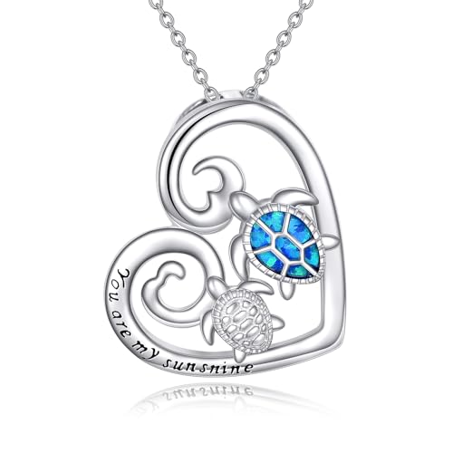 YAFEINI Schildkröte Kette für Damen 925 Sterling Silber Herz Opal Schildkröte Anhänger Halskette Schildkröte Ocean Schmuck Geschenke für Mädchen Kinder (Schildkröte Halskette)