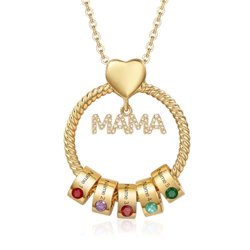 lorajewel Personalisierte Kette mit 1-6 Kinder Namen und Geburtsstein Namenskette für Mütter Gold/Silber Halskette Geschenke Frauen Muttertag Weihnachtstag Geburtstag