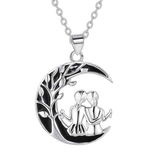 Micory Schwester Halskette Damen 925 Sterling Silber Lebensbaum Anhänger Kette Schmuck Geschenk für Mädchen Frau Mutter Tochter