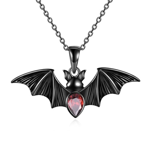 ONEFINITY Fledermaus Kette 925 Sterling Silber Schwarz Fledermaus Anhänger Halloween Halskette Gothic Fledermaus Schmuck Geschenk Für Damen Herren