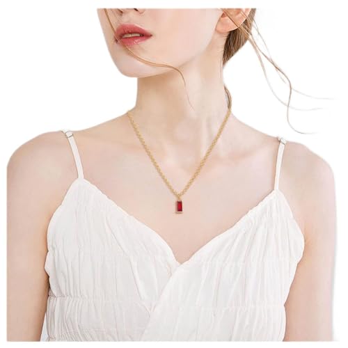 Cimenexe Bohème Rubin Quadrat Anhänger Halskette Gold Quadrat Kristall Choker Halskette Geometrisch Rot Edelstein Kette Halskette Rubin Quadrat Halskette Schmuck Für Frauen Und Mädchen Geschenke