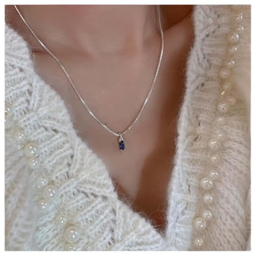 Cimenexe Böhmische Quadratische Saphir Anhänger Halskette Blau Strass Kette Halskette Silber Cz Saphir Halskette Choker Winzigen Blauen Rechteck Halskette Schmuck Für Frauen Und Mädchen