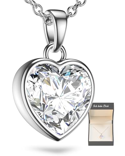 Amoonic Herzkette Silber 925 Damen Halskette Kette mit Herz-Anhänger Ich liebe Dich Silberkette mit Zirkonia-Herz Schmuck Geschenke für Frauen Sie Freundin mit Gravur zum Jahrestag Liebesgeschenk