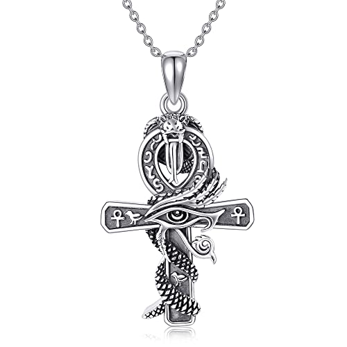 ONEFINITY Ankh Ketten 925 Sterling Silber Auge Des Horus Ketten Kreuz Schlangen Halskette Altägyptischer Koptischer Schutzschmuck Für Herren Und Damen