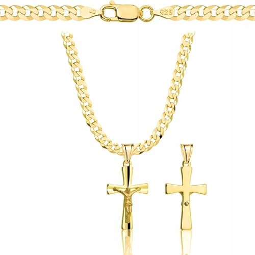 Amor Luxury AMAR goldkette Herren/Damen 925/585 - Kreuz Kette 50 cm - Kreuzkette, Halskette 3,8mm Panzerung