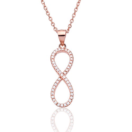 Karisma Damen Silber 925 roségold Anhänger Unendlichkeit Zrikonia Weiss Collier Kette mit Verlängerung 5cm