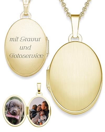 Medaillon oval zum Öffnen für Bilder Gelbgold | Kette Damen Medallion mit Bild | Foto Amulett Anhänger antik vintage | Halskette Herzkette mit Gravur