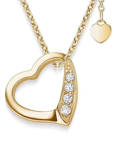 Herzkette Halskette Damen Gold (Silber 925 vergoldet) Kette mit Herz Anhänger Ich liebe Dich (45-50cm) Goldkette Zirkonia Schmuckgeschenk für Frauen Sie Ehefrau zum Hochzeitstag Geburtstag Jubiläum