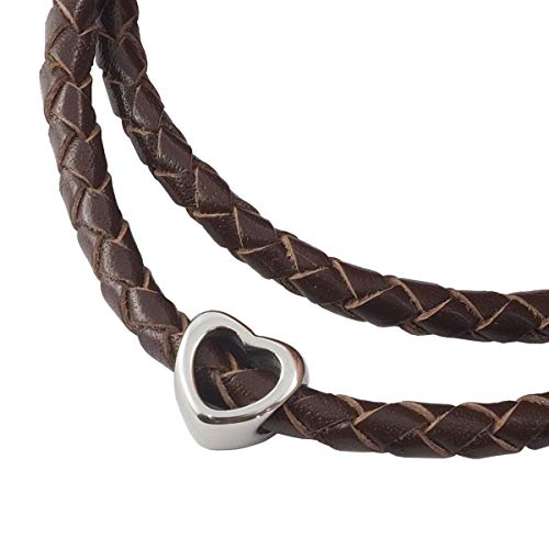 König Design Lederkette Anhänger mit Herz Lederband Leder-Armband 4 mm Damen Halskette Braun 18 cm lang mit Hebeldruckverschluss geflochten