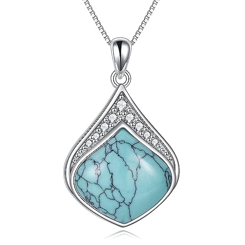 YAFEINI Türkise Tropfen Kette Sterling Silber kubischer Zirkonia Tropfen Anhänger Halskette Geburtsstein Dezember Schmuck Geschenke für Damen und Mädchen