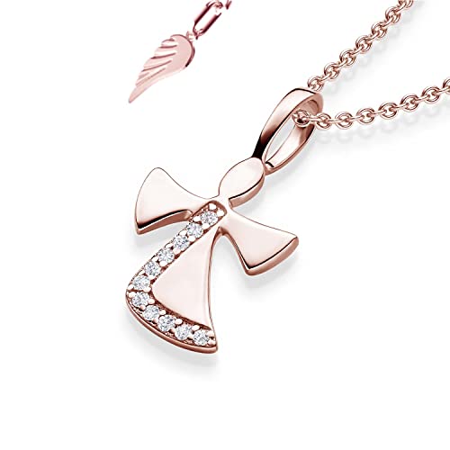 Schutzengel Kette Mädchen Rosegold (Silber 925 vergoldet)| Engel-Anhänger Halskette | Kinder-Schmuck Erst-Kommunion Tauf-Geschenk Konfirmation Firmung Geburt Taufe | Gold-Kette Kinderkette Taufkette