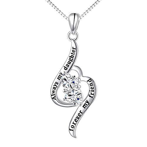 925 Sterling Silber Herz Halskette für Frauen Damen Gravur Always My Daughter Forever My Friend , Tochter Kette Anhänger Mit Funkelndem Zirkonia Schmuck (daughter)