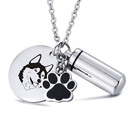 Daesar Anhänger Kette Silber 60CM, Asche Halskette Edelstahl Damen Zylinder Pfote Dog Tag mit Gravur Schäferhund