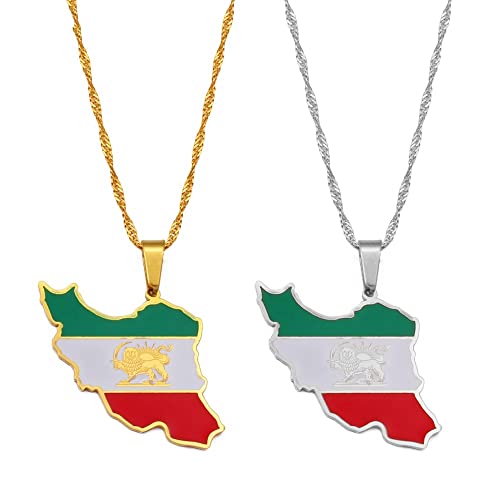 YZyizhen Iran-Umrisskarte-Anhänger-Halskette Iranischer Ethno-Stil, Landflagge, Dünne Kette, Patriotischer, Zierlicher Schmuck, Hip-Hop-Frauen Herren Mädchen, Unisex-Geschenke, 2 Stück, Einheitsgröße