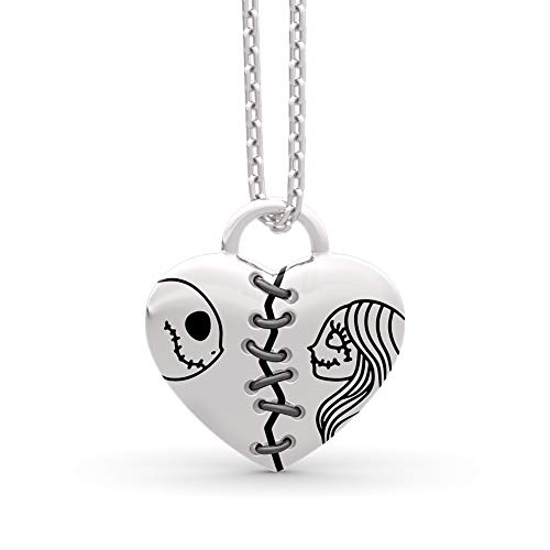 Kette Damen 45CM Herz Halskette 925 Sterlingsilber Jack Sally Anhänger Halskette mit Geschenkverpackung Geschenke für Party Jubiläum Geburtstag Halloween