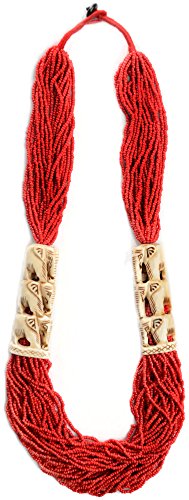 Buddhistische Kette rote Steine mit Elefanten Ethno-Schmuck