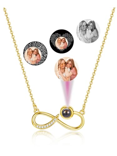 PiercingJak Personalisierte Halskette Bild Projektion Kette mit Foto im Stein Infinity Unendlichkeitszeichen Anhänger Liebe Freundschaft Schmuck Süße Geschenke für Damen Frauen Mädchen Freundin