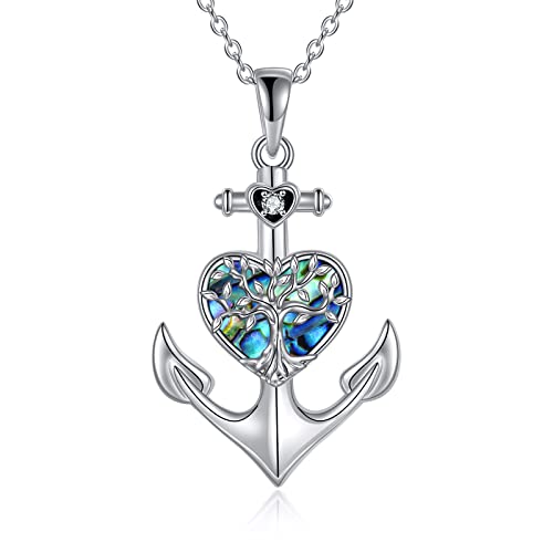 YAFEINI Anker Ketten-Anhänger aus Sterling silber oxidiert nautische Erde Anker Seil Navigations Schmuck für Damen Crew Teenager Mädchen (Anker Baum des Lebens kette)